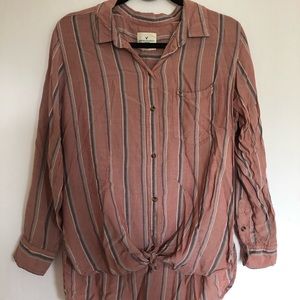 American Eagle Striped Long Sleeve Button Up